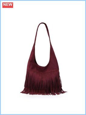 Faux Suede Fringe Hobo Shoulder Bag Slouchy Western Boho Handbag